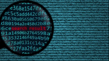 Magnifying glass discovers search result words on computer screen