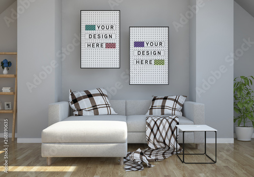 2 Vertical Frames In Modern Living Room Mockup Kaufen Sie