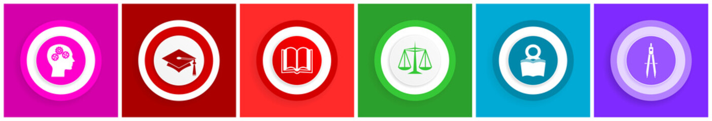 Poster - Education flat design colorful vector icons, set of school and science symbols in eps 10