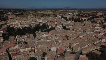 Wall Mural - Valensole aerial view, Provence, France, travel to Europe, traditional tile roofs architecture from drone