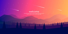 Vector Minimalistic Landscape. Mountains And Woods. Polygon Concept. Flat Style Abstract Background. Panoramic Wallpapers