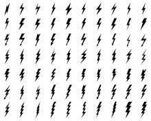 Black Icons  Of Thunder And Flash  Lighting On A White Background