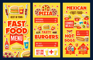 Canvas Print - Fast food burgers, pizza and hot dogs menu dollar