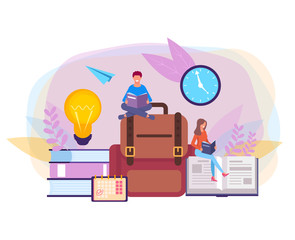 Wall Mural - People students characters reading books. Education concept. Vector flat graphic design isolated illustration