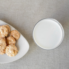 Wall Mural -  homemade peanut cookies, a glass of milk on the table