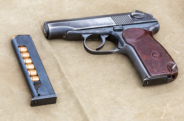 Soviet army handgun with ammunition