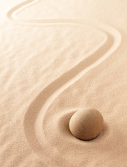 Poster - Minimalism zen sand and stone meditation garden. Spa wellness or yoga background with copy space. Concept for purity, spirituality and mindfulness. .