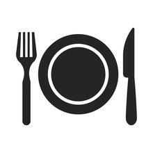 Restaurant Icon. Fork, Plate And Knife