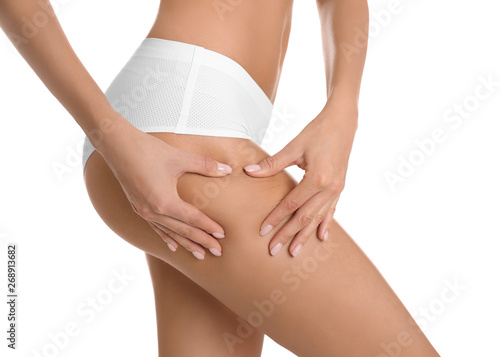 Fotomural Closeup view of slim woman in underwear on white background