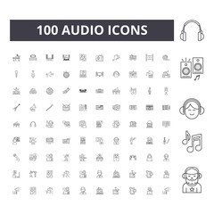 Canvas Print - Audio line icons, signs, vector set, outline concept illustration