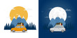 © gerik_a - Travel by car. Road trip. Time to travel, tourism, summer holiday, day and night. Flat design vector illustration