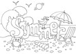 Hand drawn coloring page on summer theme