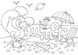 Fototapeta Dinusie - Hand drawn coloring page on summer theme