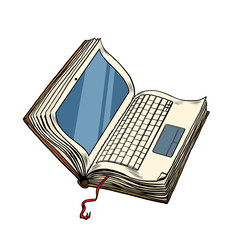 book laptop electronic library, online education isolate on white background