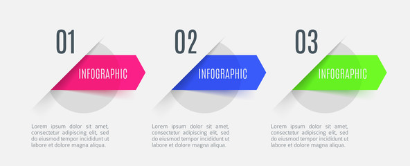 Wall Mural - Infographic arrows with 3 step up options and glass elements. Vector template in flat design style