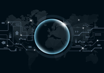 Wall Mural - digital background with modern point global network connection on world, concept of global business.