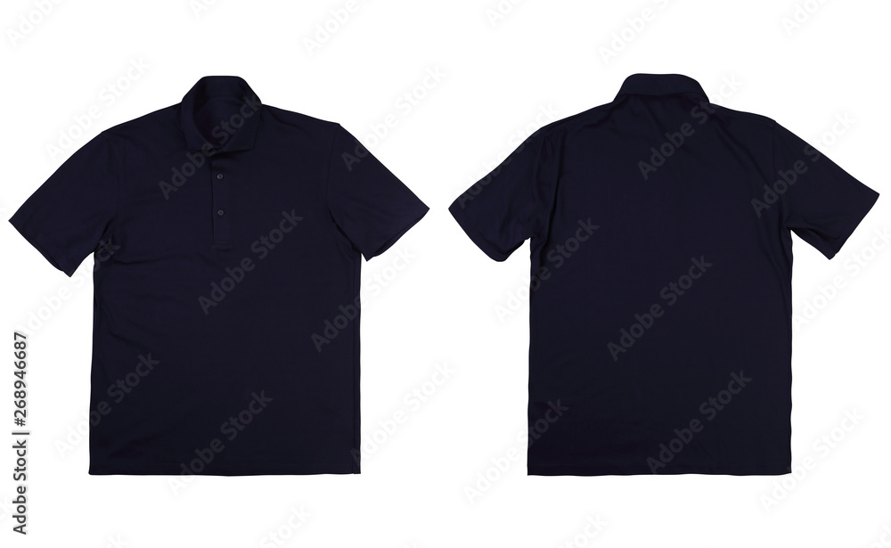 Front and back blue navy polo shirt on white background - obrazy, fototapety, plakaty 