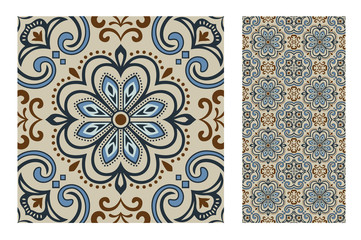 Wall Mural - vintage tiles patterns antique seamless design in Vector illustration
