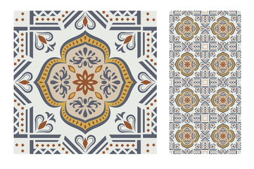 Wall Mural - vintage tiles patterns antique seamless design in Vector illustration