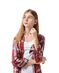 Wall Mural - Cute teenage girl on white background