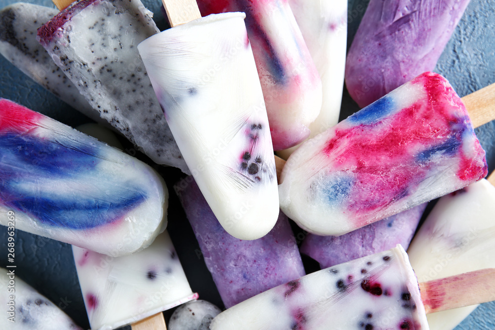 Heap of tasty ice cream on table