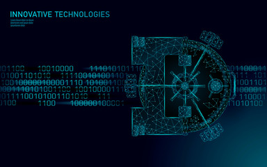 Wall Mural - low poly blue banking vault door. privacy data safety storage. 3d information protect security busin
