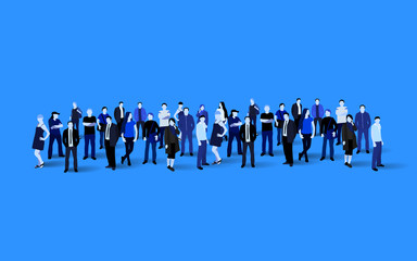 Wall Mural - Big people crowd on blue background. Vector