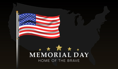 Wall Mural - Memorial day. Black poster with USA flag on flagpole.