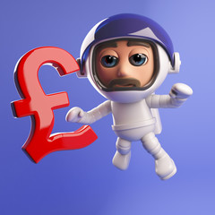 Wall Mural - Floating astronaut in 3d space reaching for a UK Pounds Sterling currency symbol