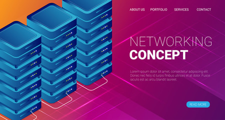 Wall Mural - concept of big data processing, energy station of future, server room rack, data center isometric ve