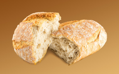 Homemade Traditional Broken Bread on Brown Background