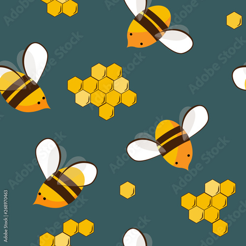 Cotton fabric Cute seamless pattern with flying bees and honey bees. Vector illustration