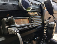 Police Patrol Car Radio Equipment And Microphone. Walkie-talkie. Selective Focus.