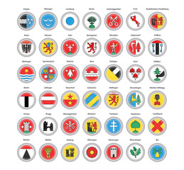 set of vector icons. municipalities of aargau canton flags, switzerland. 3d illustration.