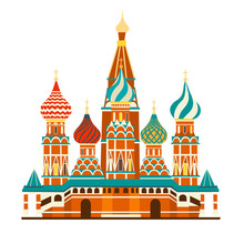 Kremlin Palace In Russia. St. Basil S Cathedral On Red Square. Isolated On White Background