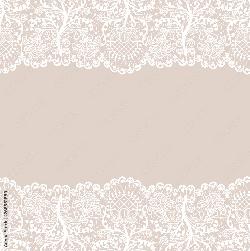 Horizontally seamless beige lace background with white lace borders Stock  Vector | Adobe Stock, image size:997x1000
