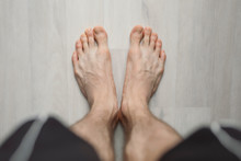 POV, Man Barefoot On The Floor, Male Legs