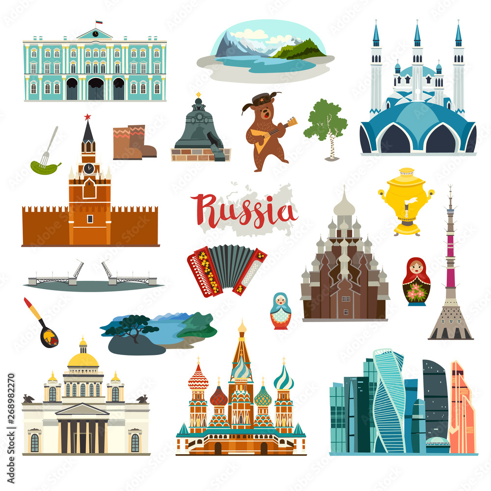 Russia City colorful vector collection. Russia  building and landmarks - obrazy, fototapety, plakaty 