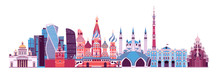 Russia Skyline Abstract Vector Illustration. Travel Landmarks. Moscow Kremlin Palace. Isolated On White Background