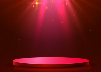 Abstract round podium illuminated with spotlight. Award ceremony concept. Stage backdrop.