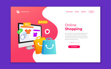 Canvas Print - Landing page template of Online Shopping. Modern flat design concept of web page design for website and mobile website. Vector Illustrations