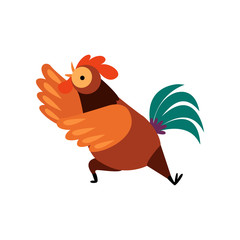 Sticker - Colorful Rooster Crowing, Farm Cock Cartoon Character Vector Illustration