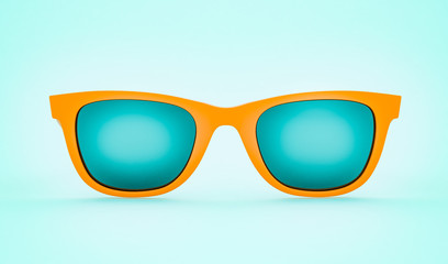 Poster - Realistic green sunglasses lie on green background. Summer poster. 3D model render illustration