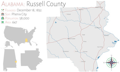  Large and detailed map of Russell county in Alabama, USA