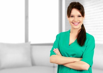 Sticker - Young nurse woman with stethoscope at hospital