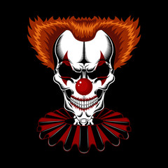 Canvas Print - Vector image of the skull of a clown in a red jabot on a black background.