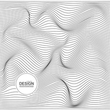 Distorted Wave Monochrome Texture. Abstract Dynamical Rippled Surface. Vector Stripe Deformation Background.