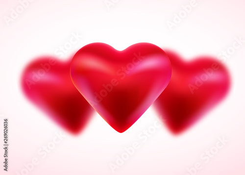 Valentines Day Background With Red 3d Hearts Cute Love Banner Or