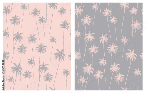 Retro Style Palm Trees Seamless Vector Pattern Pale Pink And Gray