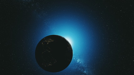 Wall Mural - earth orbit reverse blue sun radiance outer space. epic cosmos nebula constellation celestial naviga